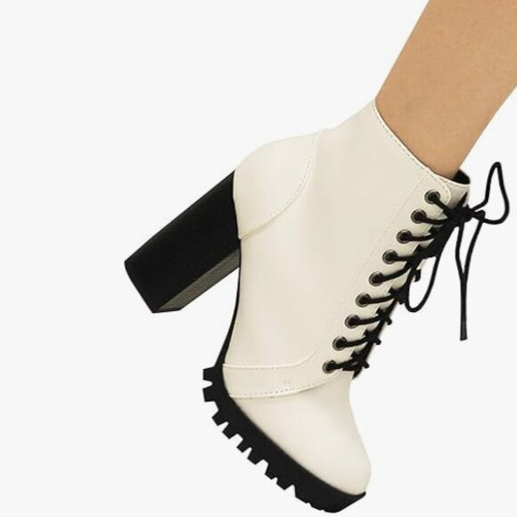 Womens Lace Up Block Heel Ankle Boot - 8 - Picture 2 of 8